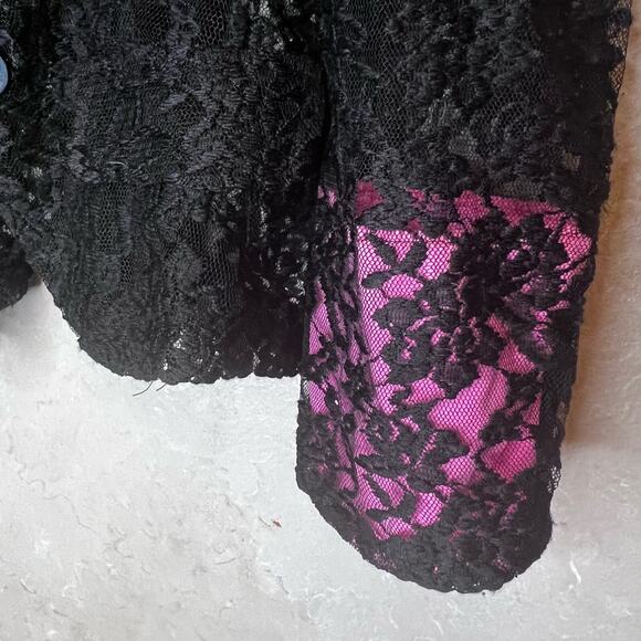 Last Kiss Vintage 80's Madonna Style Black Lace Hot Pink Blazer Jacket XL - Picture 2 of 14